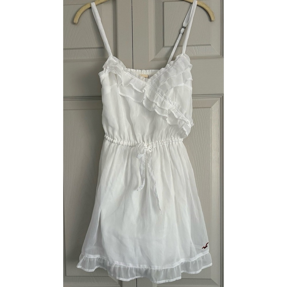 Vintage Y2K Hollister White Baby Dollโ Mini Dress Strap Lined Size XS Cotton